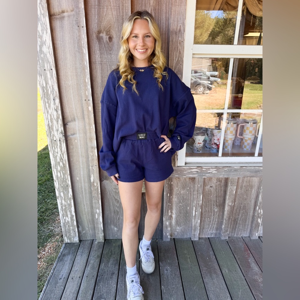 Lulu Mac Waffle Knit Navy Shorts - Picture 3 of 3